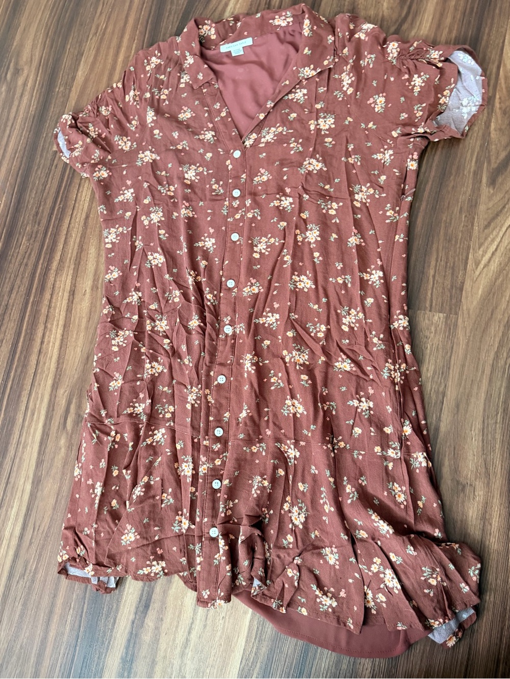 Rust Floral Button-Front Shirt Dress